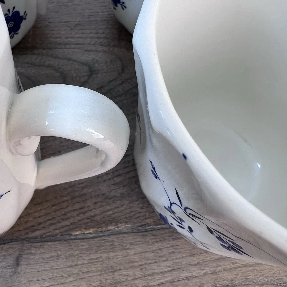 Four (4) Vintage Staffordshire Finlandia Mugs w/ Blue Flowers ~ England
